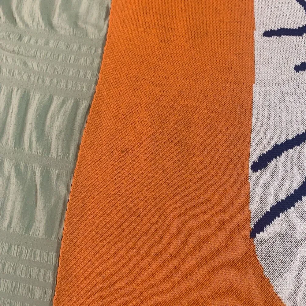Anthropologie Marcello Velho Folksong Knit Throw Tangerine Orange Cat Blanket